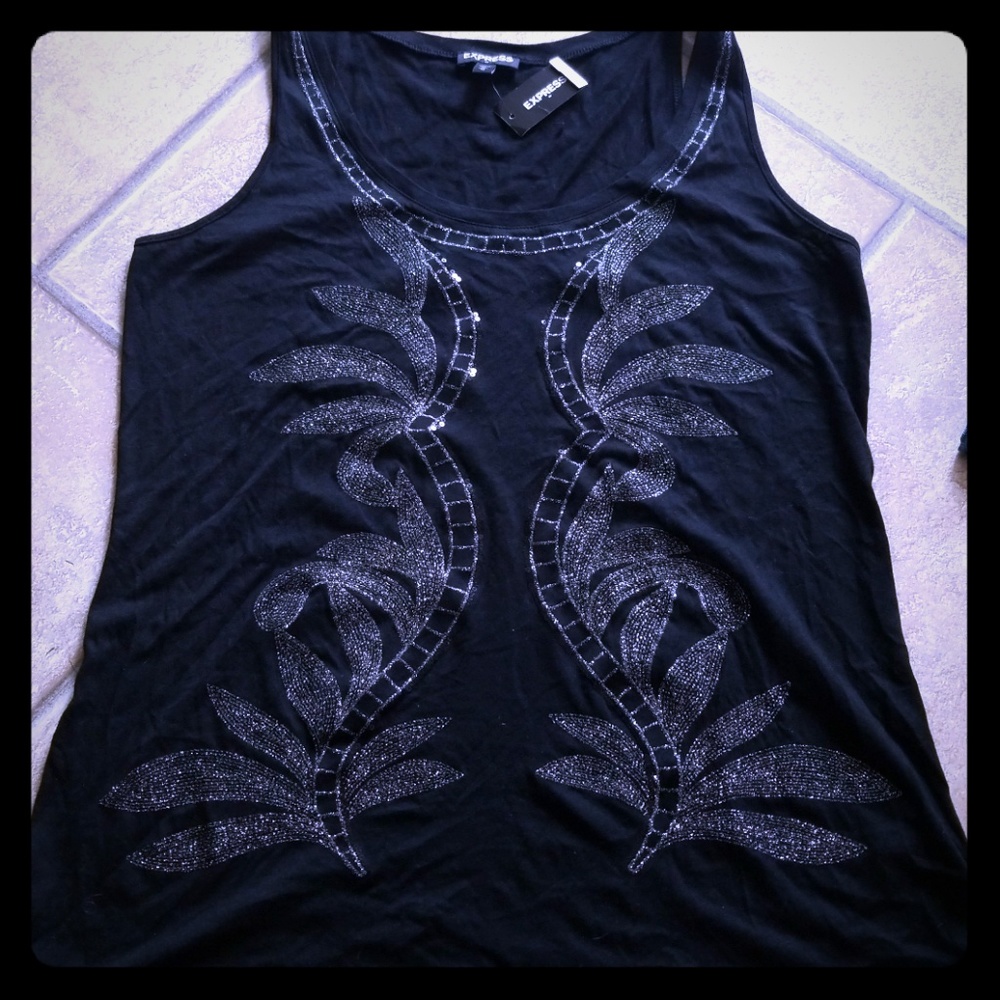 Express black tank w/silver floral detail Medium